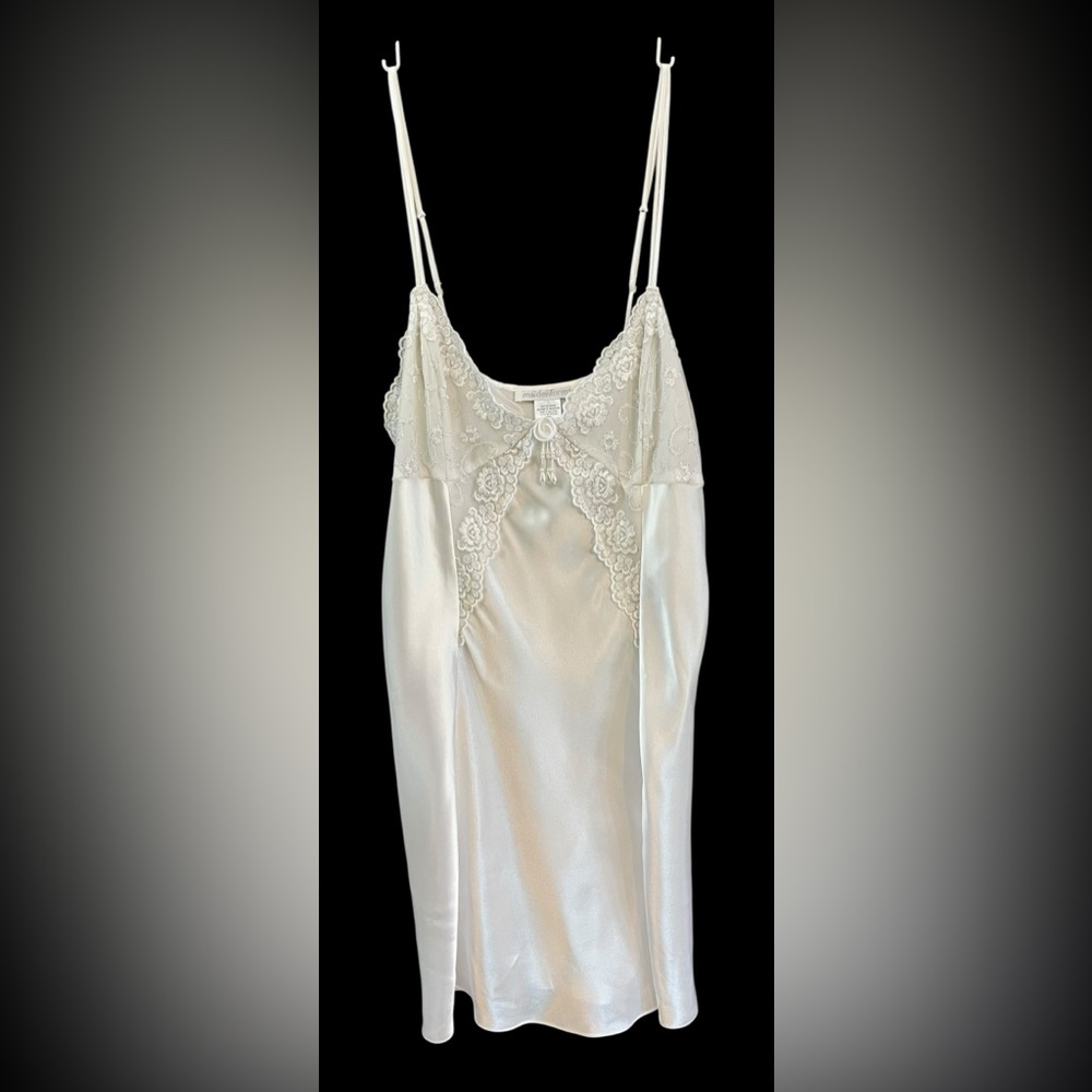 Vintage Maidenform White Satin Nightgown with Lace Yoke